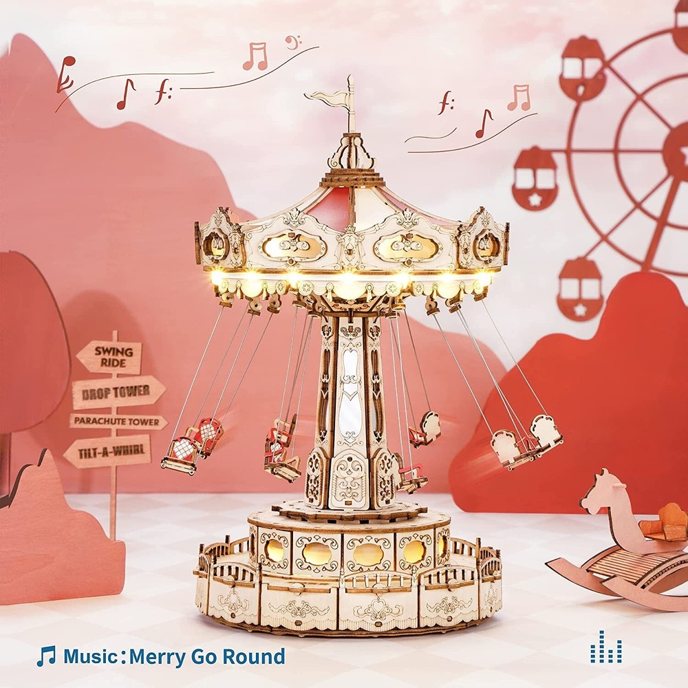 ROKR 3D Wooden Puzzle Mechanical Rotating Model DIY Music Box Toys Friend Gifts