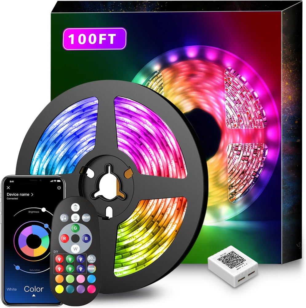 Led Lights for Bedroom 100Ft Music Sync Color Changing Led Strip Lights Smart wi