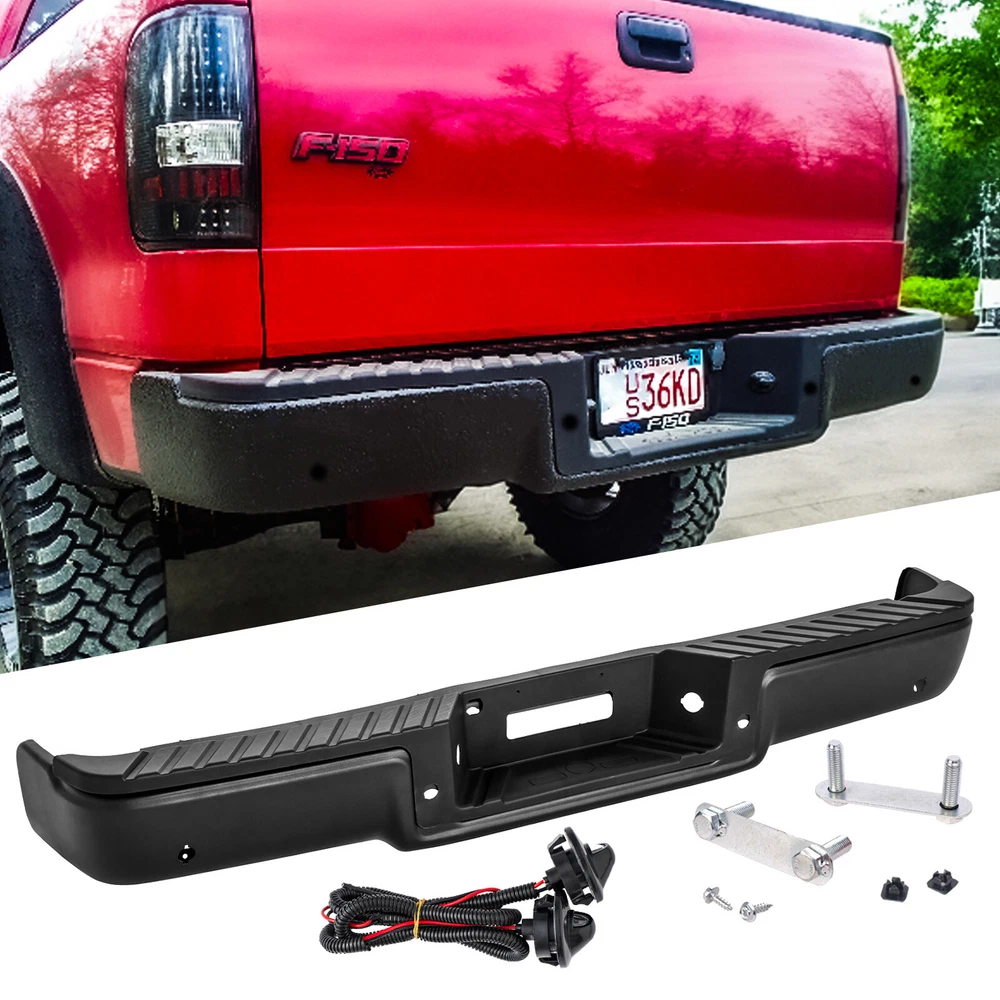 FIT FOR 2006-2008 FORD F-150 BLACK REAR STEP BUMPER W/ PARK ASSIST SENSOR HOLES