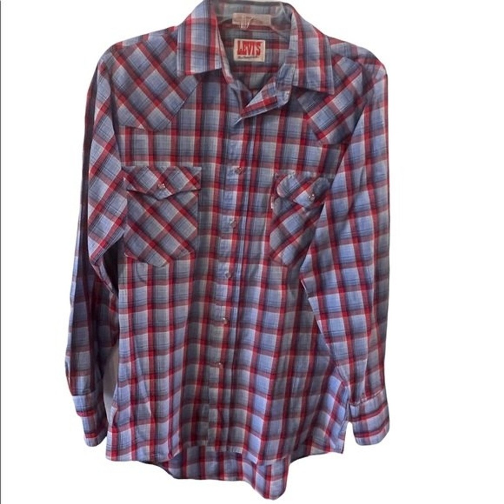 Levis plaid shirt Mens Sz M The Cowboys Tailor Western Pearl Tab Snap Vintage