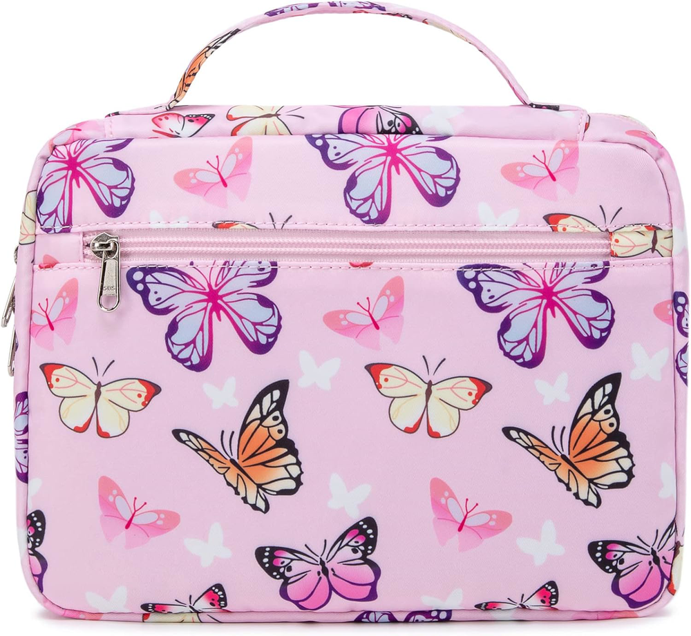 Bible Cover for Girls with Handle and Zippered Pocket, Butterfly Pink