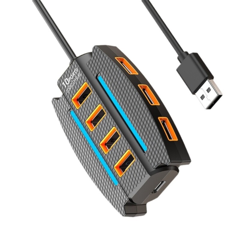 10-Port USB Hub for Laptop Keyboard Mouse and More