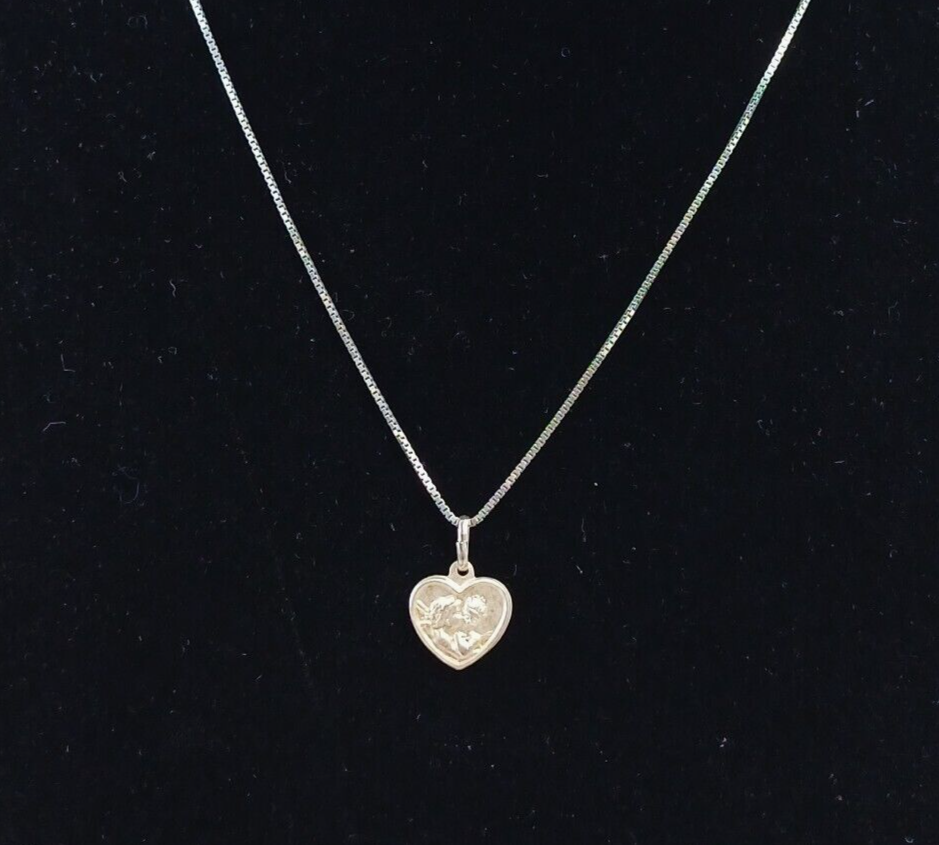 Y2K .925 Sterling Silver Dainty Heart Silver Cherub Charm Necklace