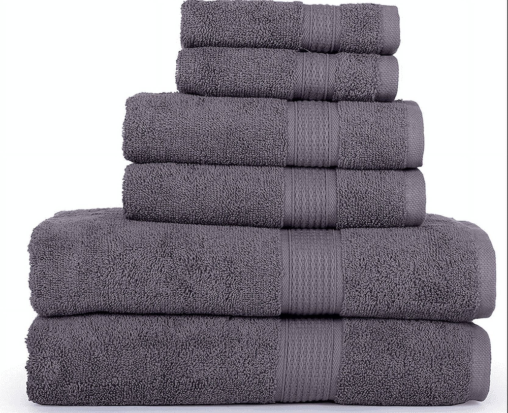 6-Piece Grey Bath Towel Set - 2 Bath, 2 Hand, 2 Washcloths
