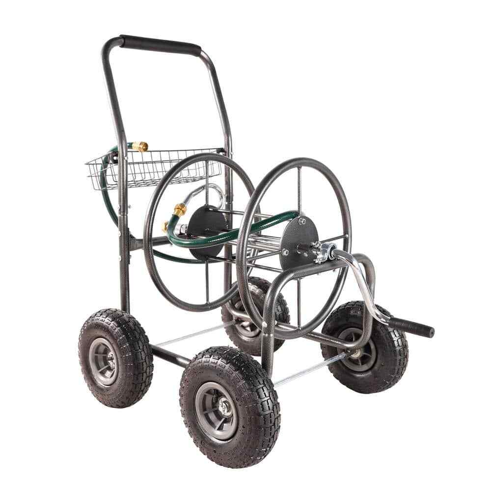 Portable Hose Reel 4 Wheels Garden Cart,w/Storage Basket Heavy-Duty Water Hose H