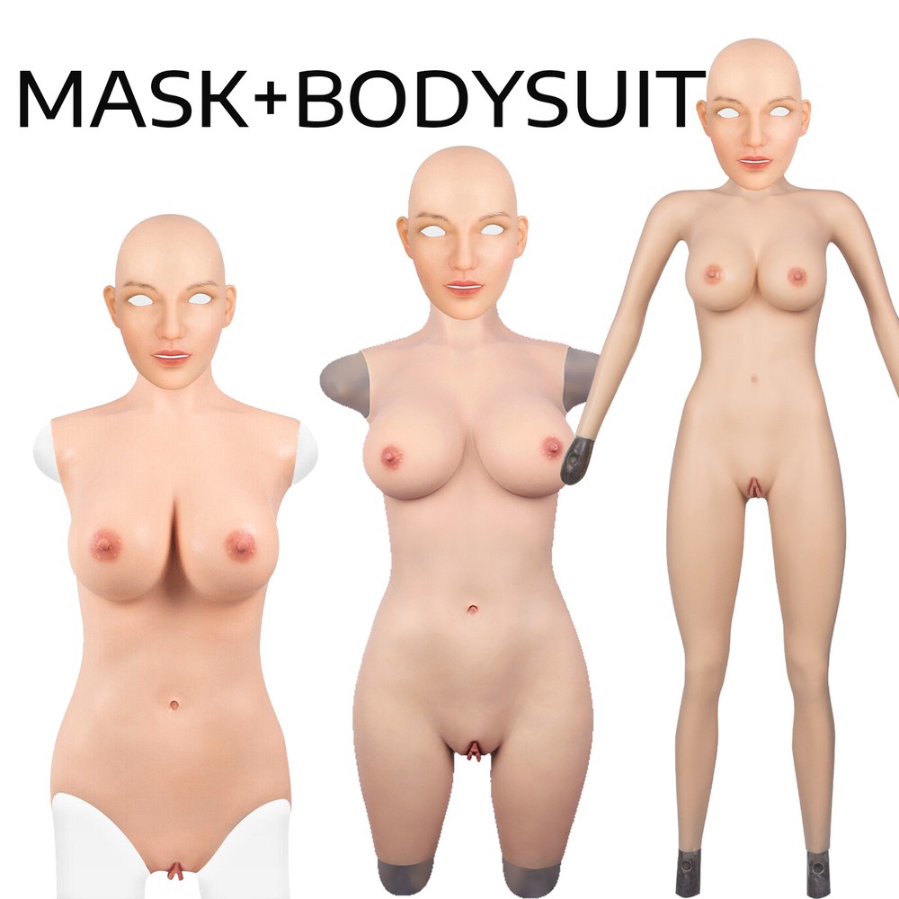 Full Silicone Bodysuit Breast Form Head Mask Full Face Disguise Crossdresser