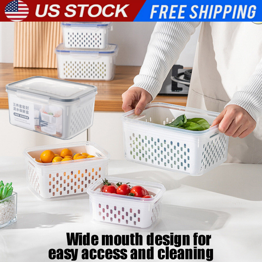 Double Layer Fridge Storage Container for Fruits Vegetables