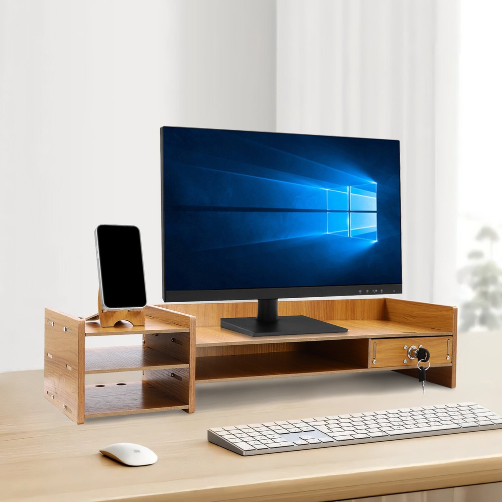 Wood Desk Organizer with Lock for Home Office, Desktop Storage Drawer, Computer Accessories Holder, and Office Supply Organizer