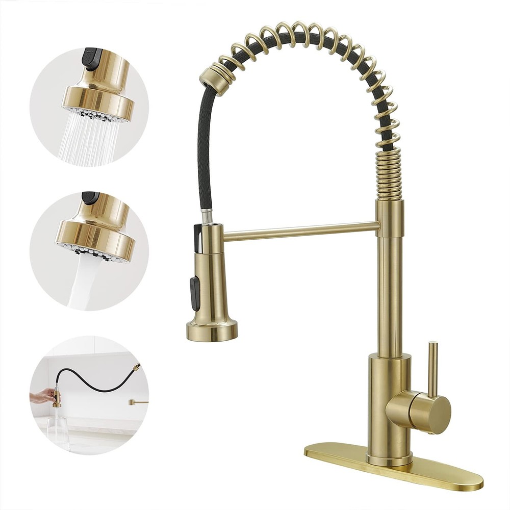 VOTON Commercial Spring Sink Faucet with Pull Out Sprayer for Kitchen