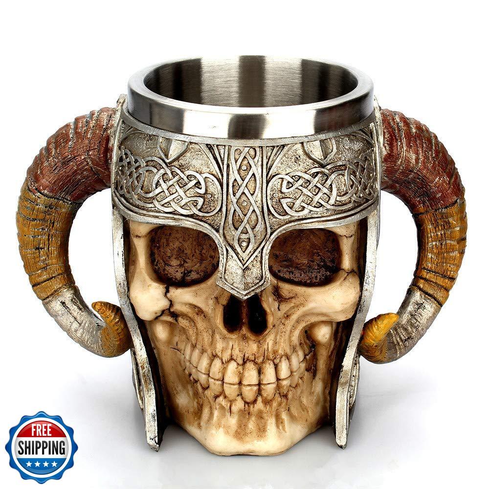 Stainless Steel Viking Skull Mug with Skeleton Resin Beer Stein Tanka