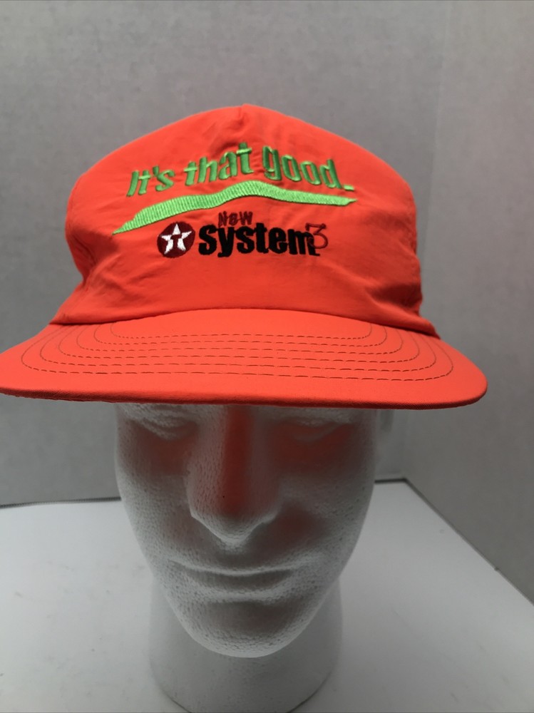 Vintage 90s Texaco Snapback Hat “It’s That Good.” Orange Nylon Made In USA
