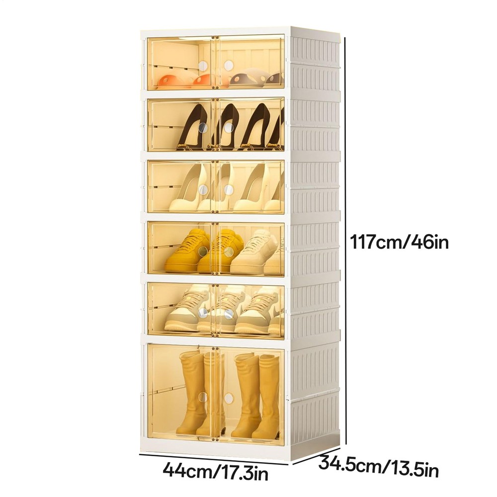 6-Tier Foldable Shoe Rack Organizer Holds 12 Pairs Space Saving Closet Storage