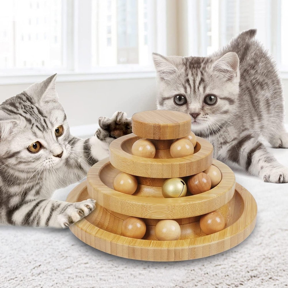 Cat Ball Track Toy,Kitty Toys Roller,3-Level Ball Tower with 9 Removable Ball...