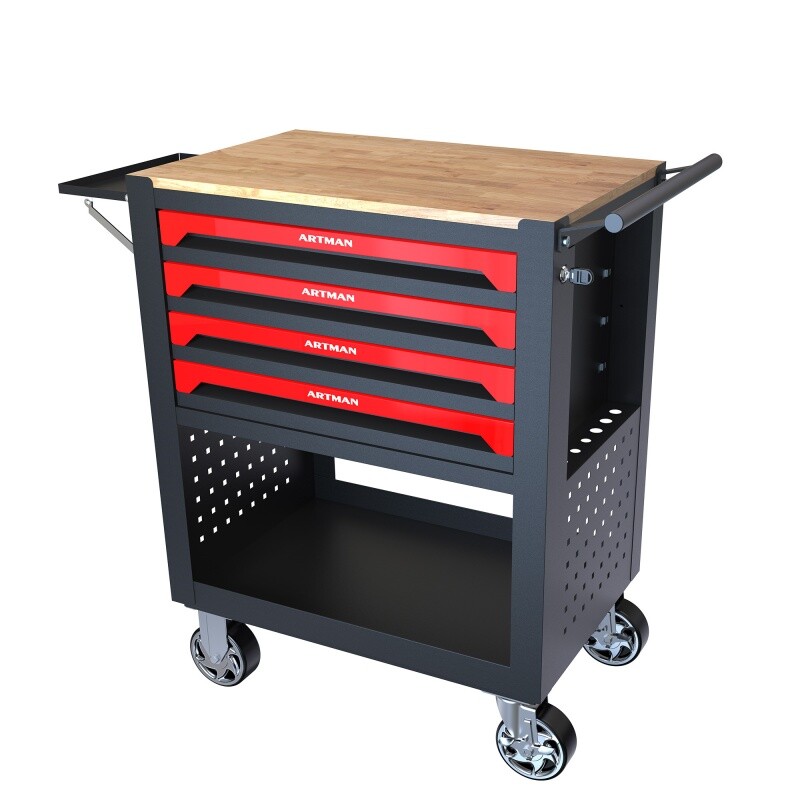 4 Drawers Tool Box Multi-Function Storage Rolling Cart With Wheels And Wood Top