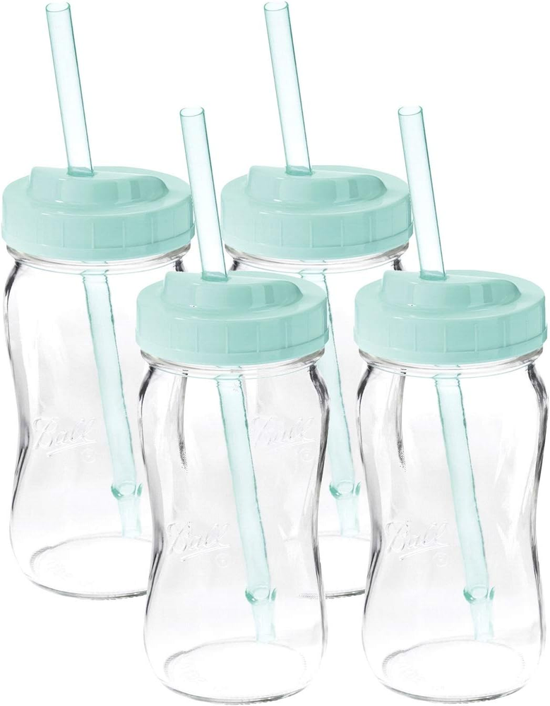 16oz Spiral Mason Jars with Sip Lids & Straws - Set of 4