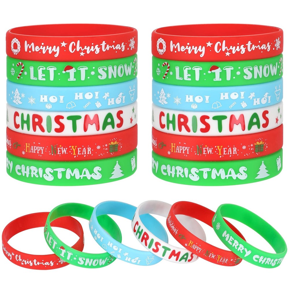 42Pcs Christmas Silicone Bracelets Rubber Wristbands Christmas Party Favors