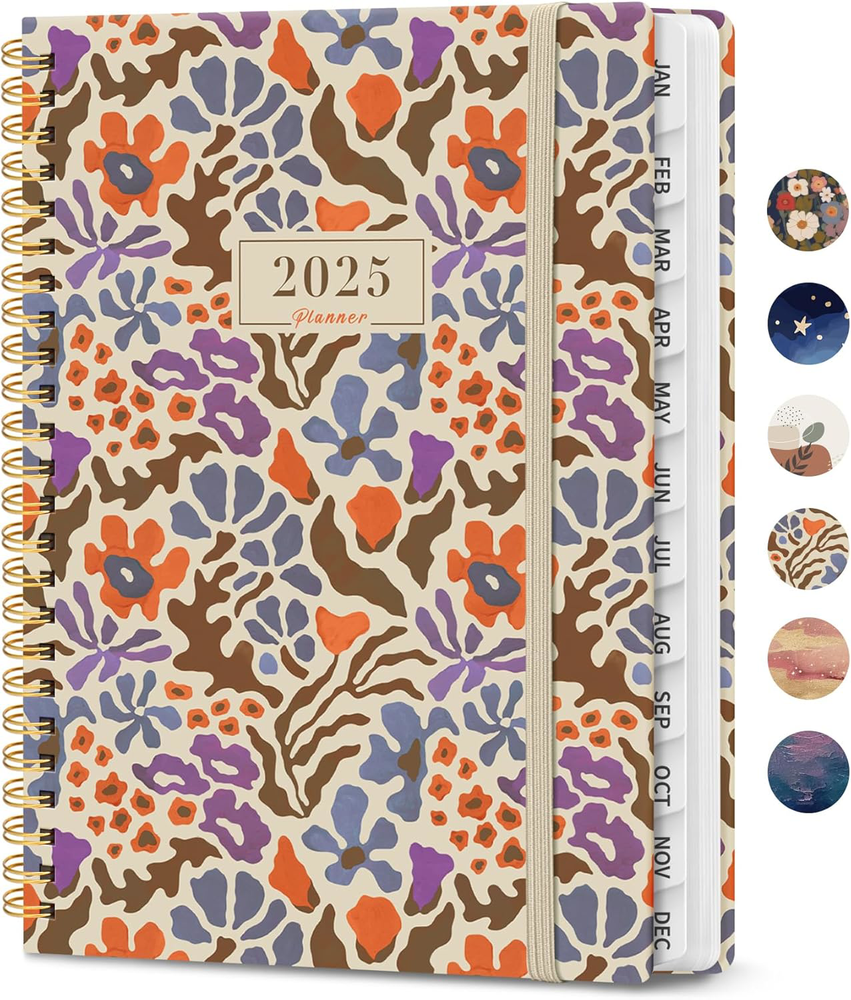 2025 Hardcover Planner - Weekly Monthly Calendar, A5, Abstract Garden Design
