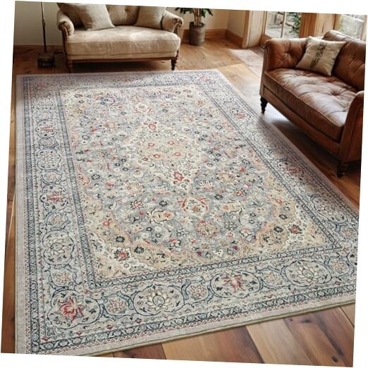 Washable Rug for Living Room, Beige 6x9 Area Rugs Non 6 x 9 Feet Gray/Beige