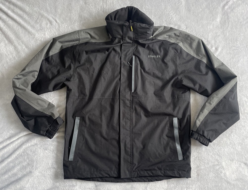 Stanley Workwear Full Zip Jacket with Fold-Away Hood in Black Grey Size XL