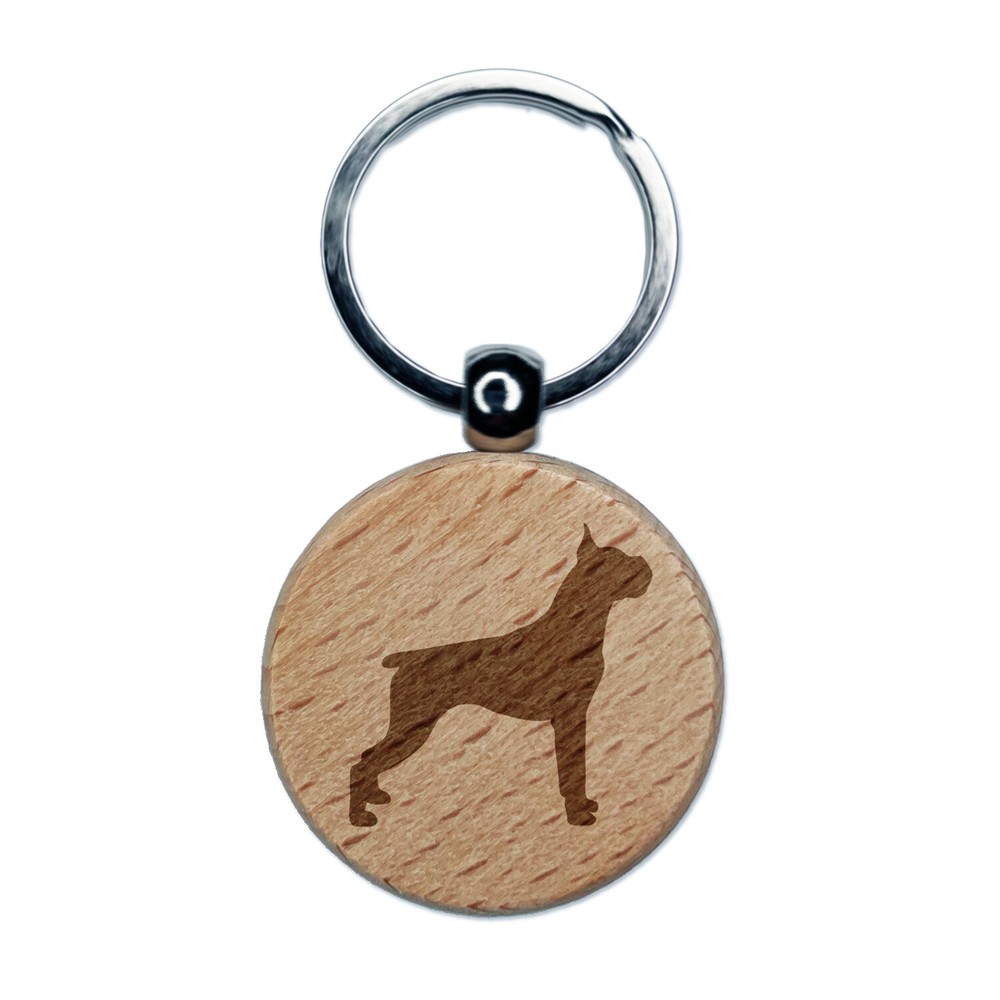 Boxer Dog Solid Engraved Wood Round Keychain Tag Charm