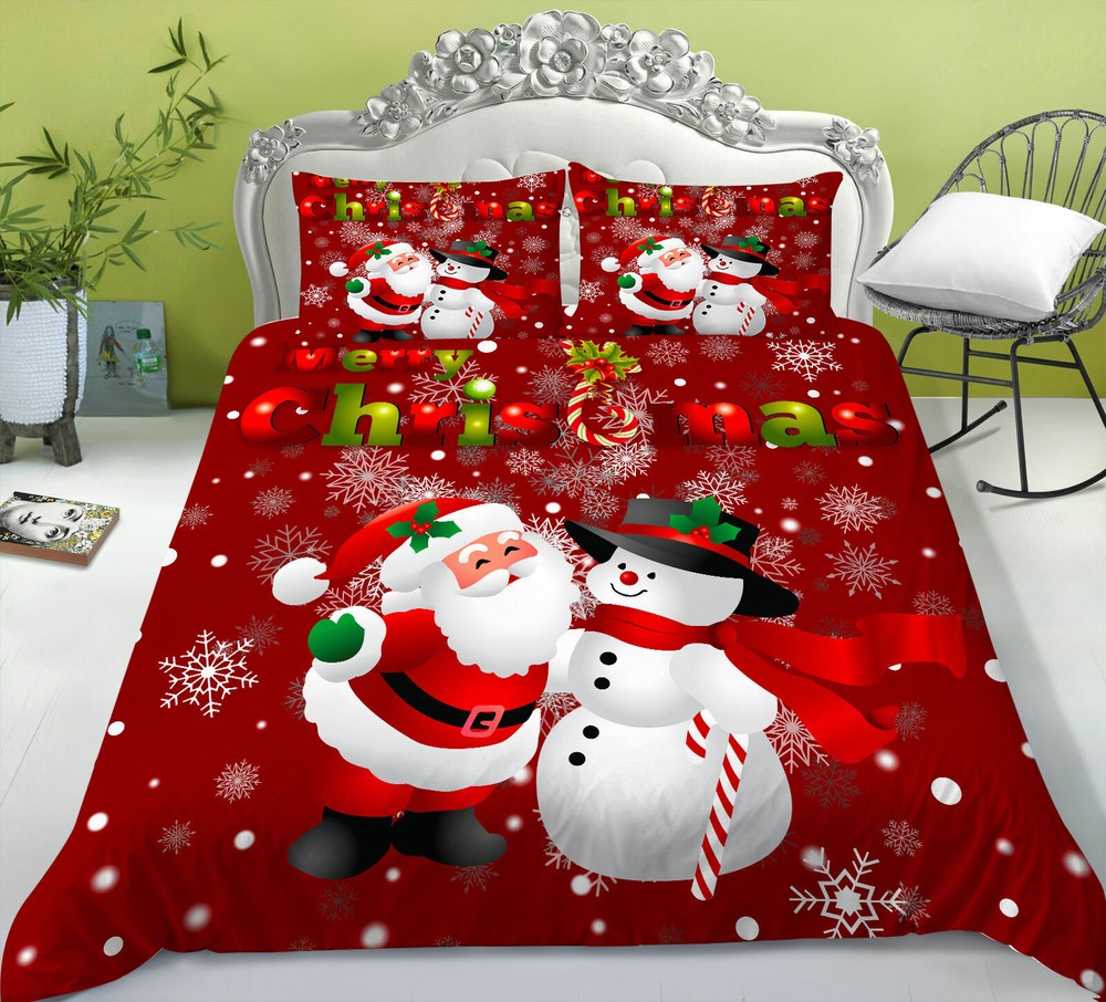 Santa Snowman Duvet Cover Quilt Cover Twin Queen Bedding Set Comforter Cover