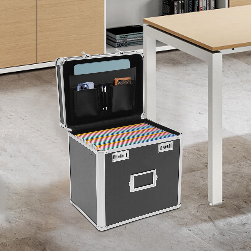 Portable File Cabinet Lock Storage Organizer Home Office Metal Box with Handle