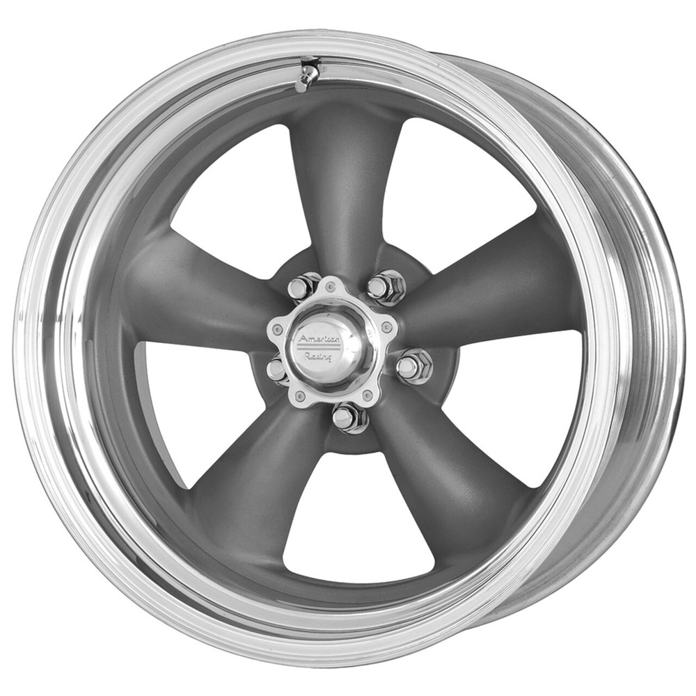 17x7 +0 American Racing Vintage VN215 5x4.75 Gray W/ Mach Lip Wheels (Set of 4)