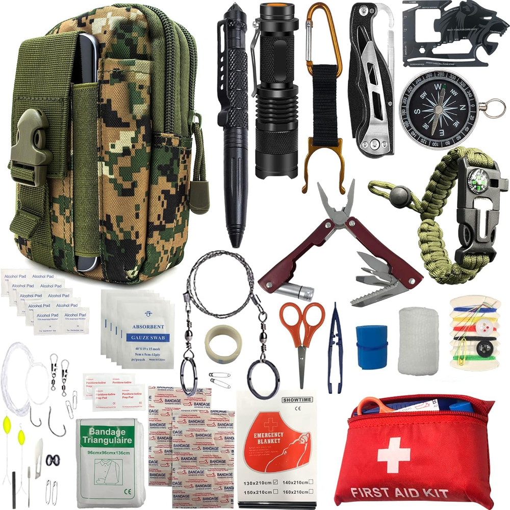 All-in-One Survival Gear Kit for Camping Hiking Hunting Emergency Preparedness