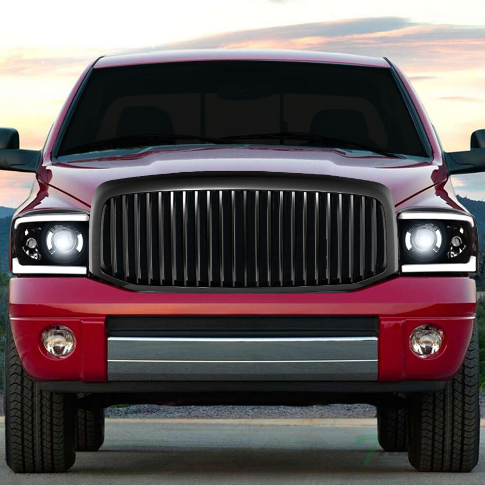 TLAPS For 06-09 Ram Sequential Blk Full LED Projector Headlights+Matte V Grille