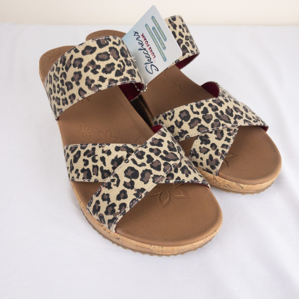 Skechers Sandals Womens Size 10 Beige Leopard Luxe Foam Beverlee Wedge New