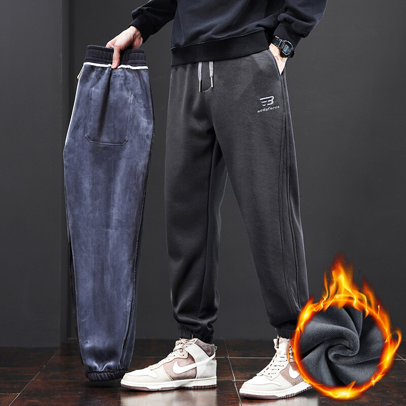 Mens Warm Sweatpants Thick Fleece Sweatpants Warm Fleece Lined Knitted Trousers