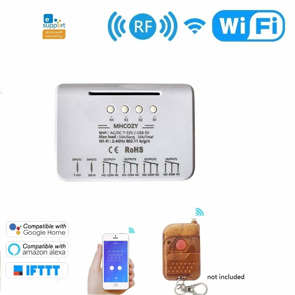 MHCOZY 4CH WiFi RF Wireless Switch Relay,Inching Self-Locking Interlock Mode,for