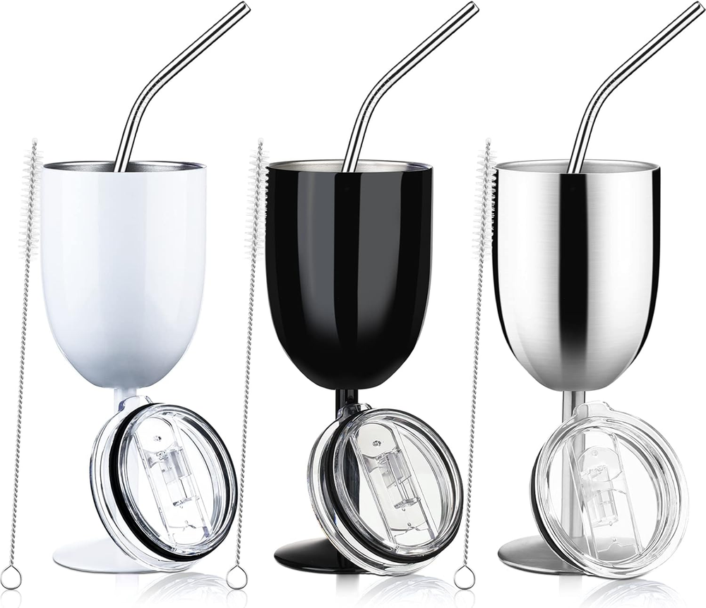 Stemless Double Wall Insulated Stainless Steel Wine Tumbler with Lid