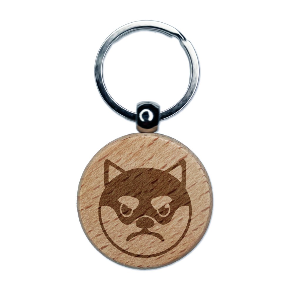 Husky Dog Face Mad Engraved Wooden Round Keychain Charm Tag  