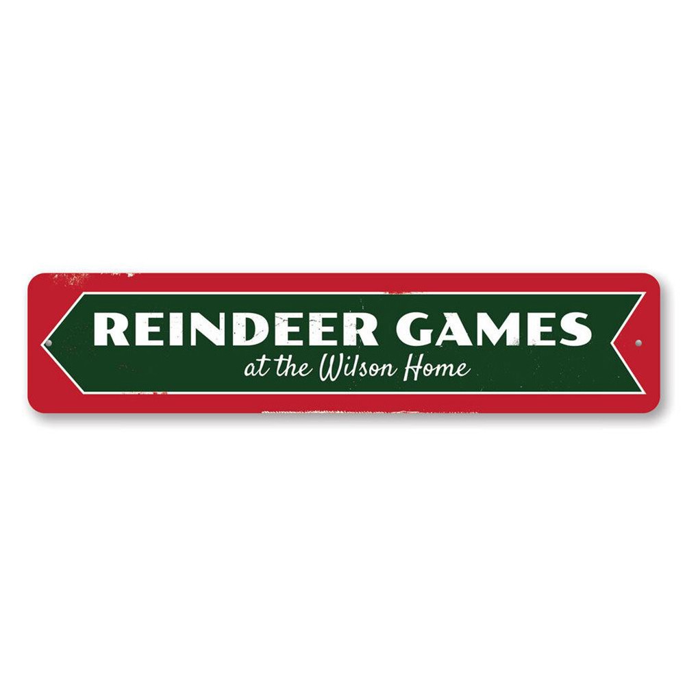 Reindeer Games Sign, Custom Arrow Holiday Sign, Family Name Metal Decor Sign