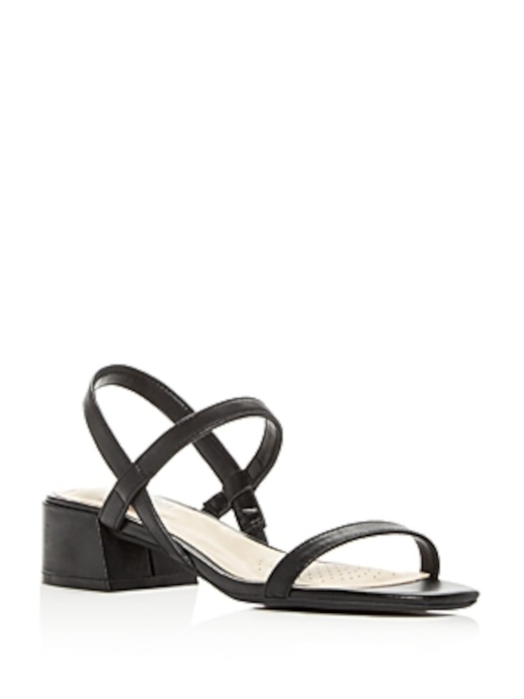 KENNETH COLE Womens Black Maisie Open Block Heel Slip On Leather Sandals 8.5 M