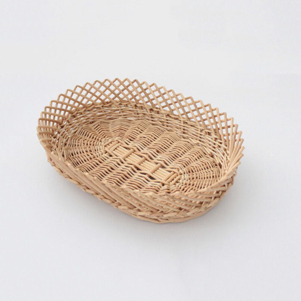 Straw Fruit Basket Light Weight Wicker Tray Counter Stackable