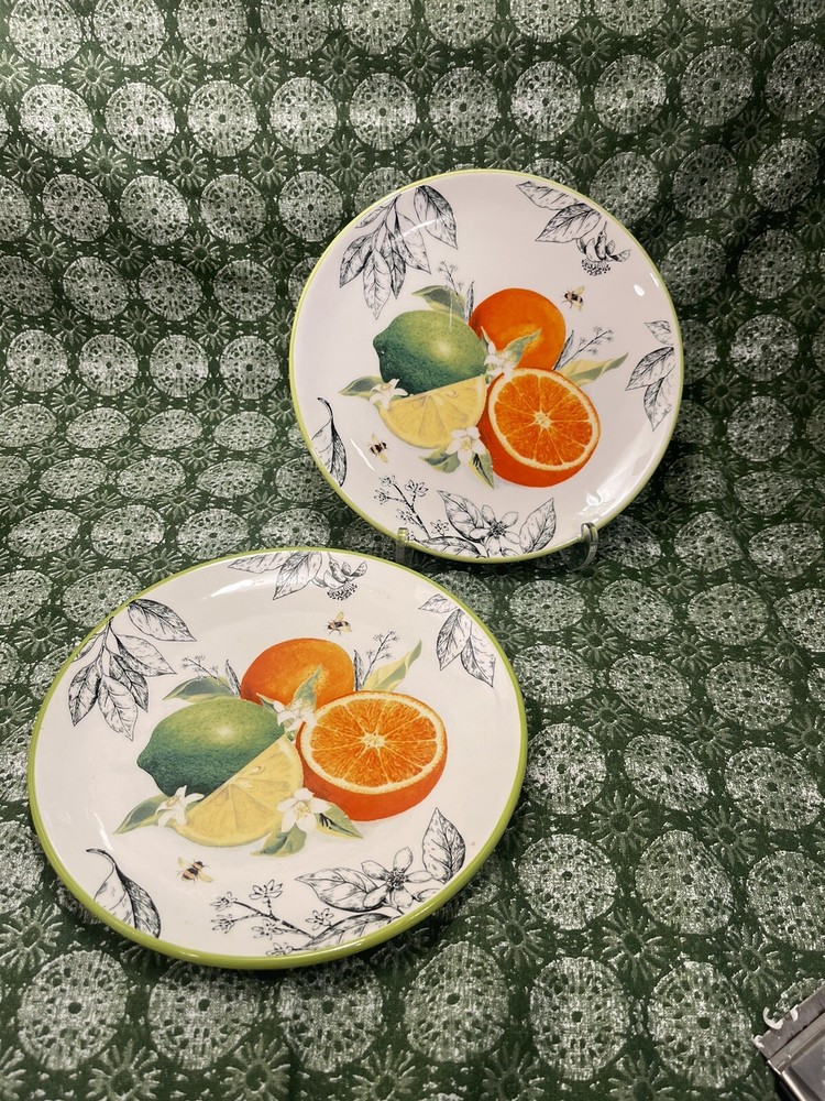 NWT Set Of 8 Ashland Honeybee Ceramic Salad Dessert Plates Lime Orange Lemon
