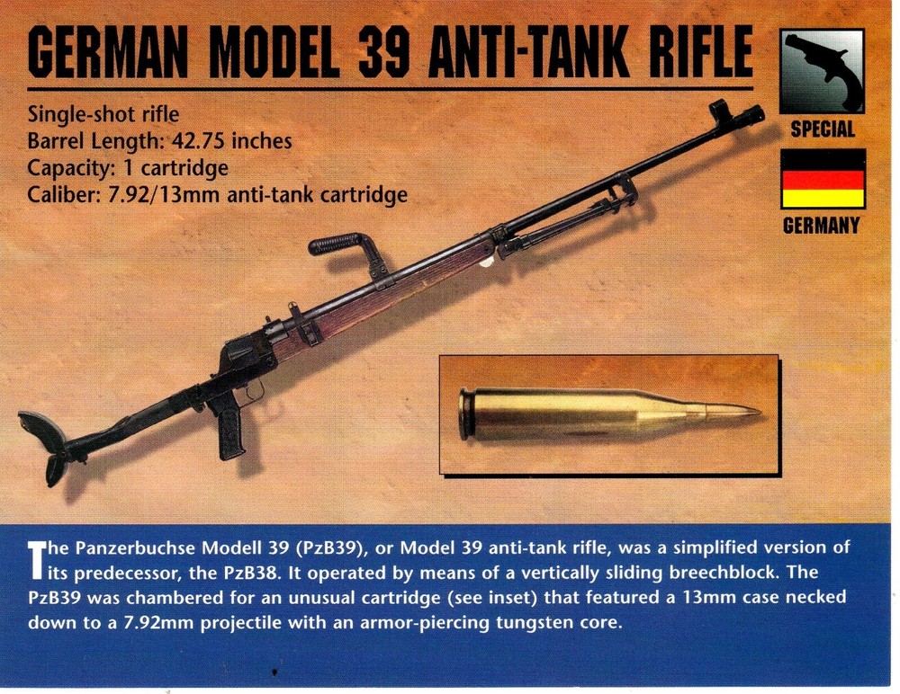 German Model 39 Anti Tank Rifle Classic Firearms Photo Card u