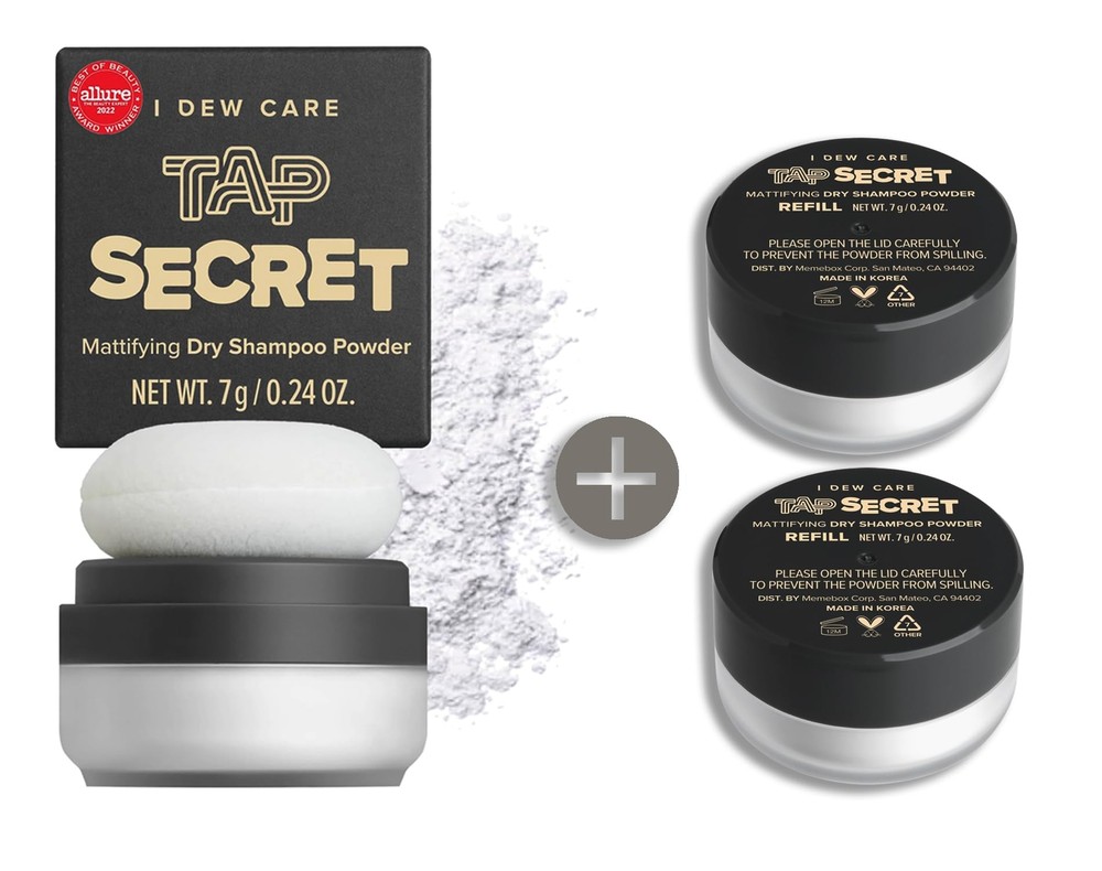 I DEW CARE Dry Shampoo Powder - Tap Secret Orignal + Refill 2 Pack | With Black