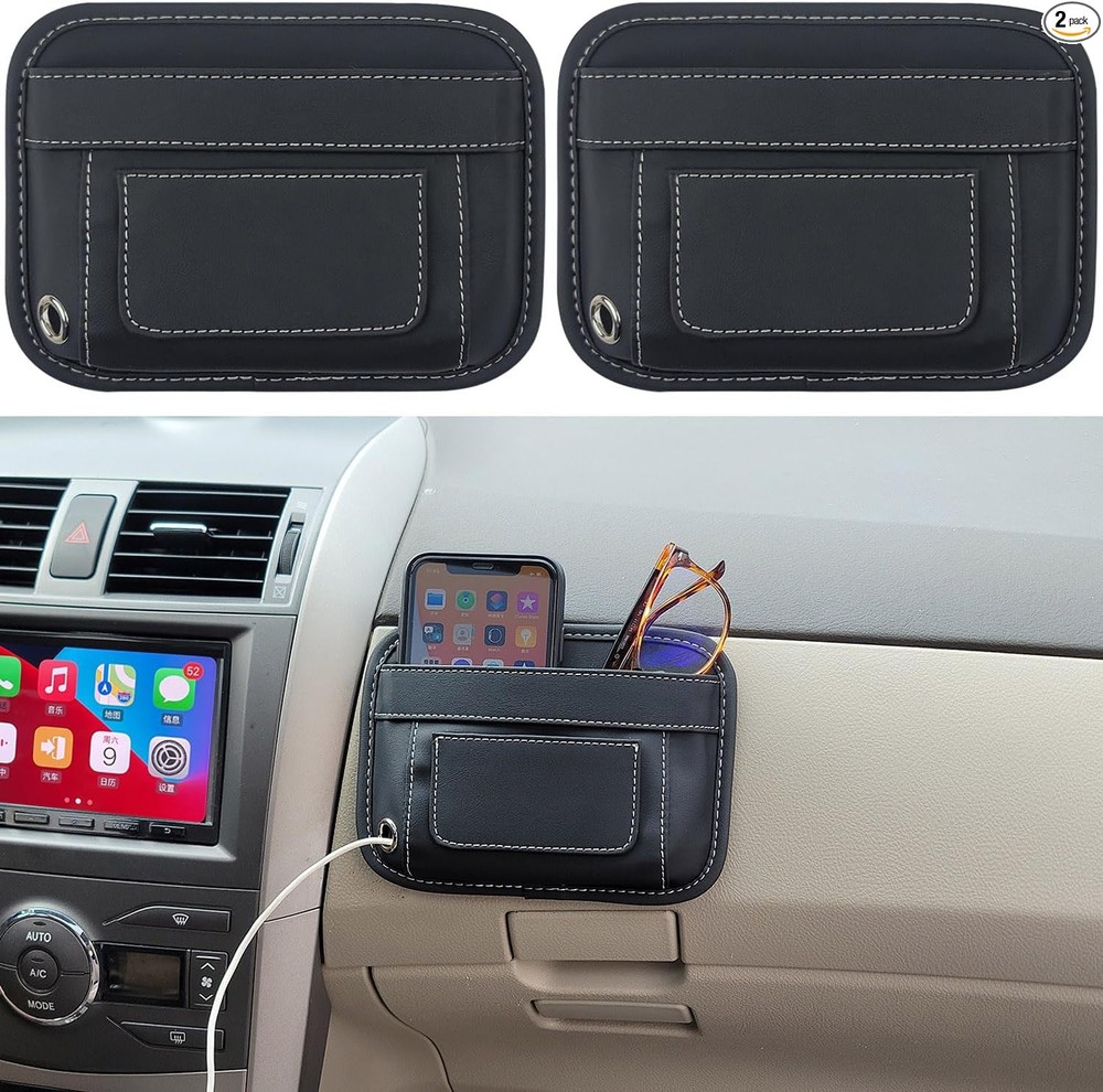 2-Piece Car Door Pocket Organizer for Phones and Sunglasses Storage