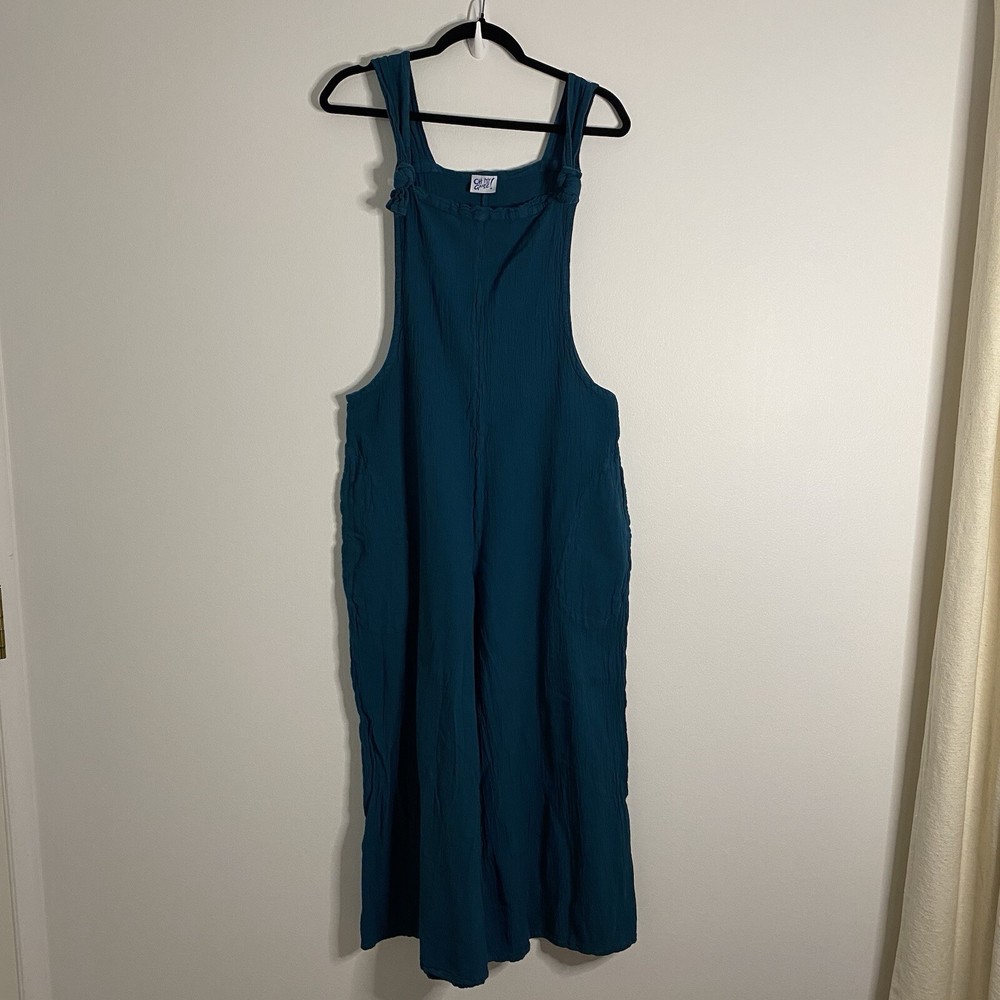 Oh My Gauze Womens Blue Green Pine Cotton Wide Leg Sabina Jumpsuit Size 2