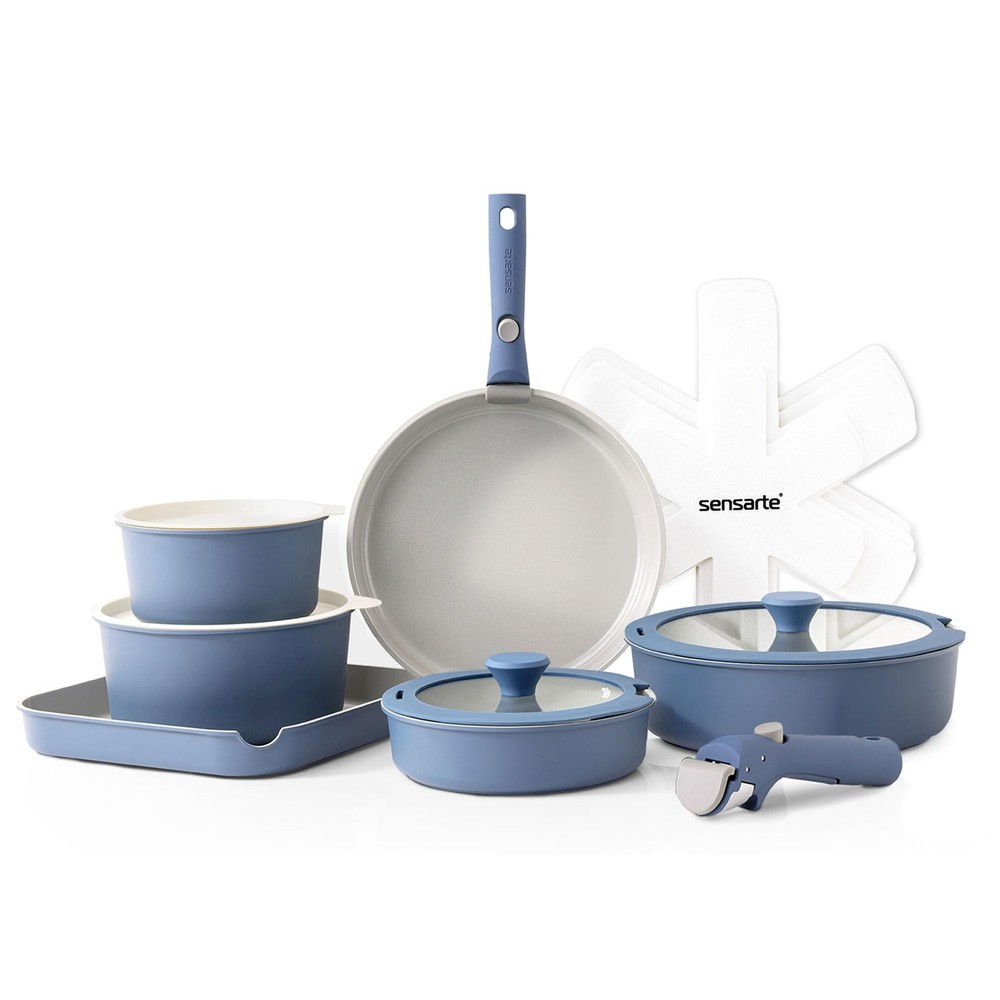 17-Piece Nonstick Ceramic Cookware Set with Detachable Handles for Induction Stovetops