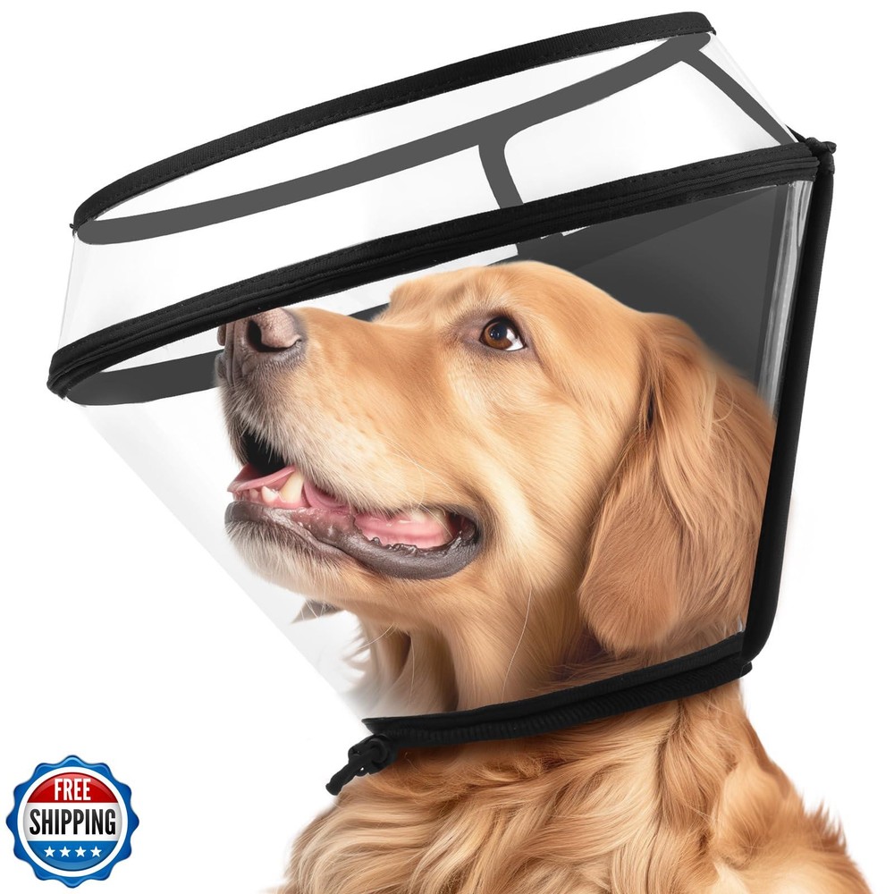 BONTHEE Transparent Dog Cone Collar for Post-Surgery Recovery