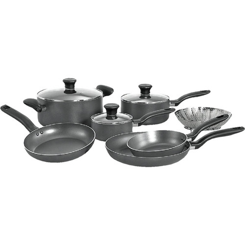 10-Piece Nonstick Cookware Set, Even Heating, Durable, Easy to Clean, Gray