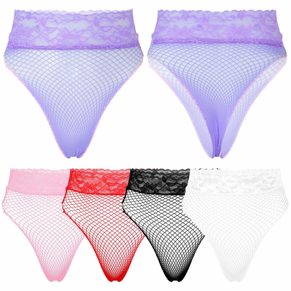 Women Fishnet See-Through Lace Briefs Shorts Hollow Out Panties Thong Underwear