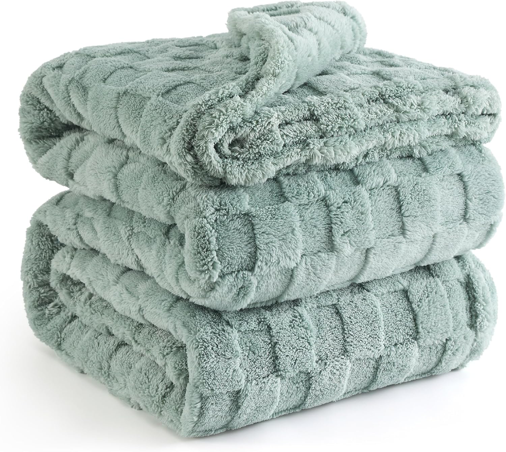 Sage Green Fleece Blanket 90x90 Inches - Super Soft Cozy Queen Blanket