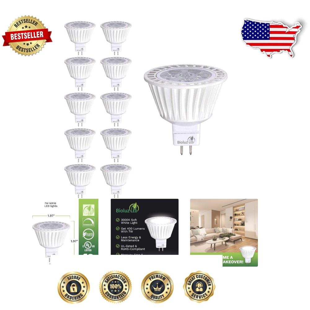Upgrade Your Lighting: 10 Pack 7W MR16 LED Dimmable Bulbs, Eco-Friendly 3000K