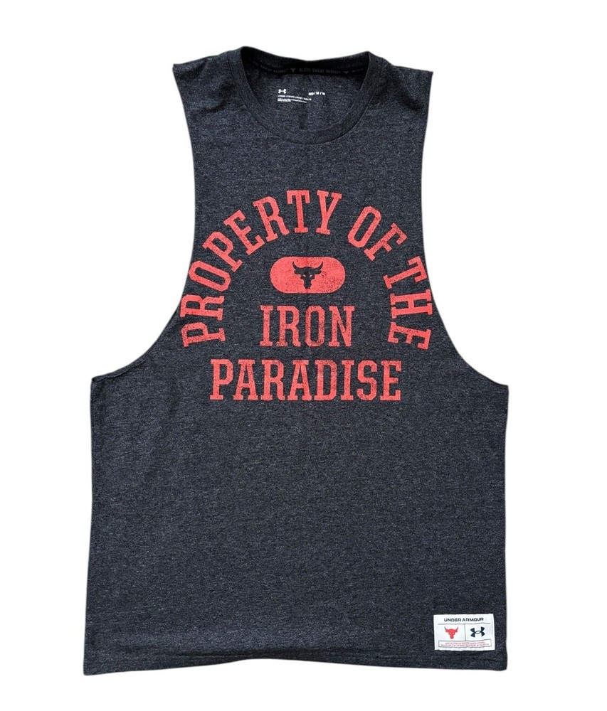 Under Armour Project Rock Shirt Mens Size Medium Gray Tank Top Iron Paradise Gym