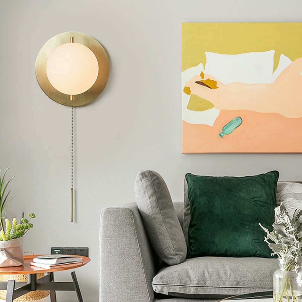 LED Wall Light Contemporary Globe Glass Bedside Lamp Wall Sconce With Pull Chain